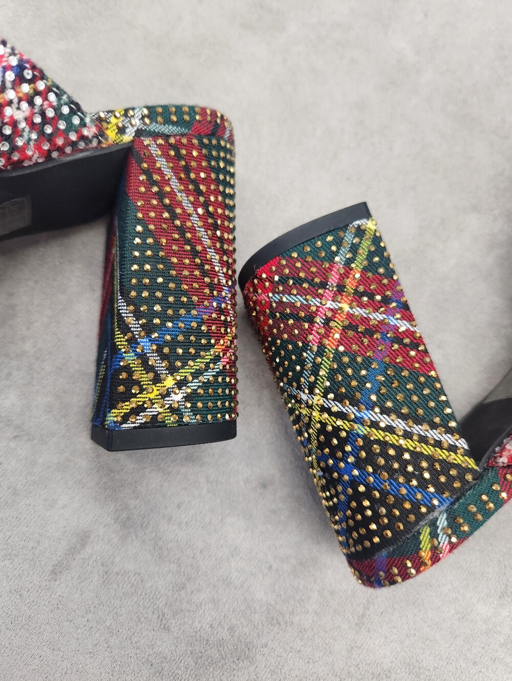 Kurt Geiger Heeled Mules 10 Plaid Mayfair Buckle Chunky Platform Sandal New $245 - Picture 14 of 16